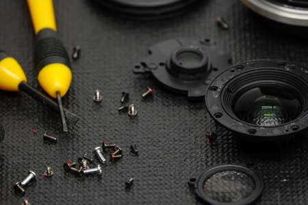 Lens cleaning and repair, camera repair conceptの写真素材