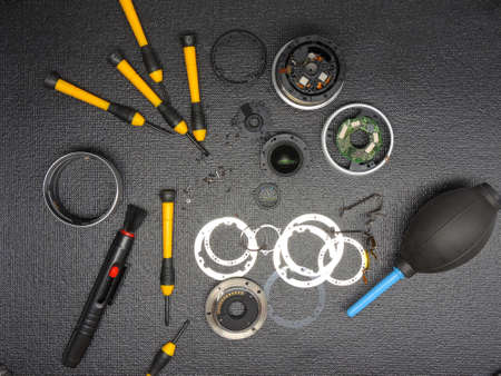 Camera repair, lens cleaning and repair conceptの写真素材