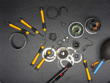 Lens cleaning and repair, camera repair conceptの写真素材