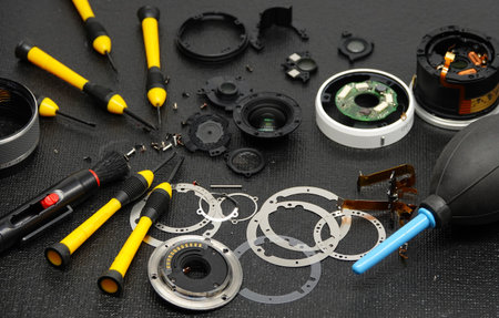 Camera repair, lens cleaning and repair conceptの写真素材