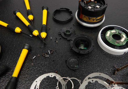 Lens cleaning and repair, camera repair conceptの写真素材