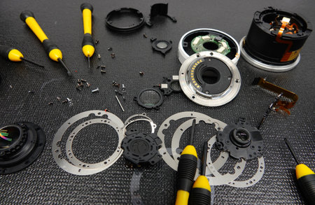 Lens cleaning and repair, camera repair conceptの写真素材