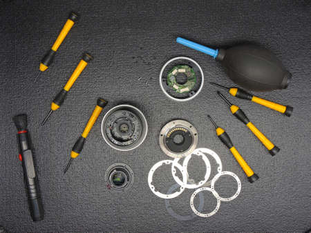 Lens cleaning and repair, camera repair conceptの写真素材