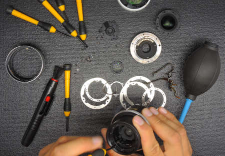 Lens and camera repair, cleaning lens conceptの写真素材