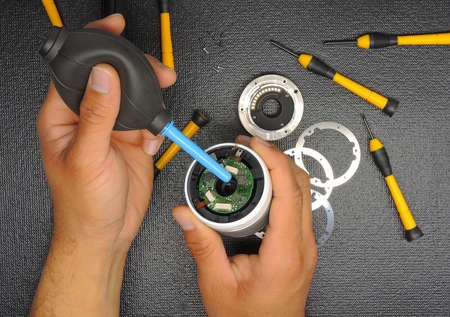 Lens and camera repair, cleaning lens conceptの写真素材