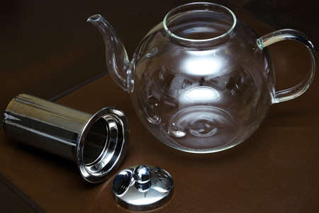 glass teapot to prepare herbal tea, tea conceptの写真素材