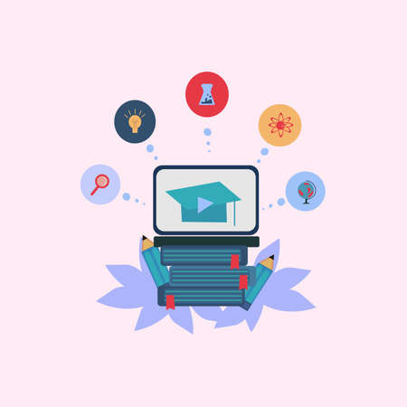 simple illustration of online class on computer, video, study, education