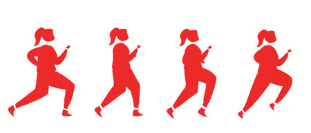 silhouettes of various styles of running women, red silhouettes.のイラスト素材