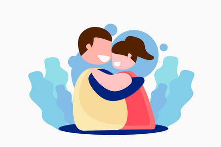 illustration of brother and sister hugged each otherのイラスト素材