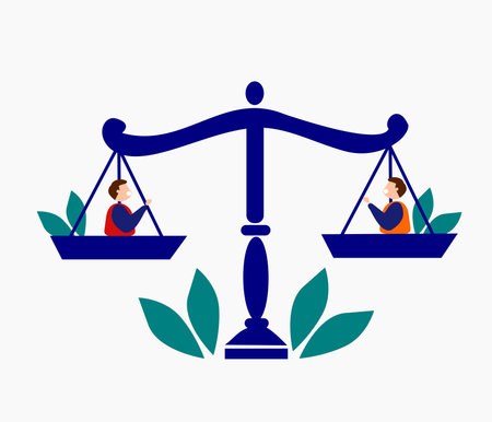 illustration from scales for justice among men, world day of social justice, fairness, justice for others, everyone has the same right to do somethingのイラスト素材