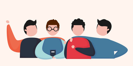 illustration of teenager boys with best friends, etc