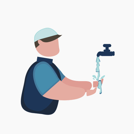 illustration of man doing wudhu for pray, washing handのイラスト素材