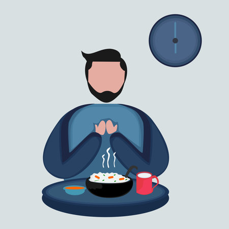 illustration of a person praying before eatingのイラスト素材