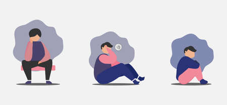 illustration of people got depressed, man, sad and feel lonely