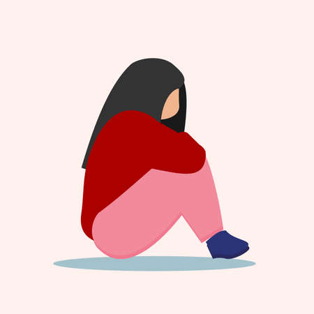 illustration of girl got depressed, sad, simpleのイラスト素材