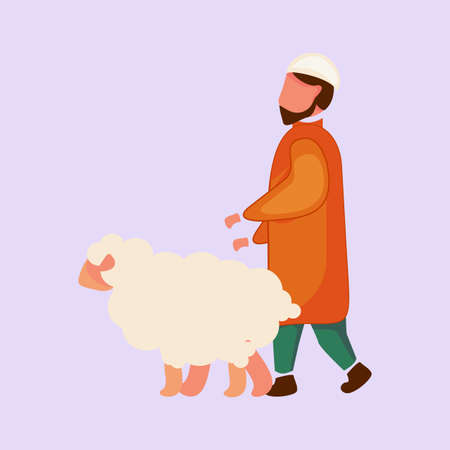 Illustration of muslim man bring sheepのイラスト素材