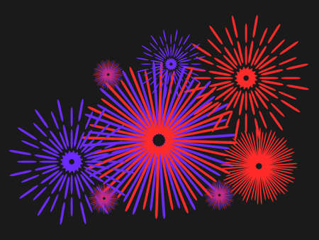 fireworks with blue and red colour with black backgroundのイラスト素材