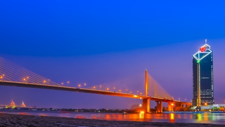 Buliging and Bridge on Chaopraya riverの写真素材