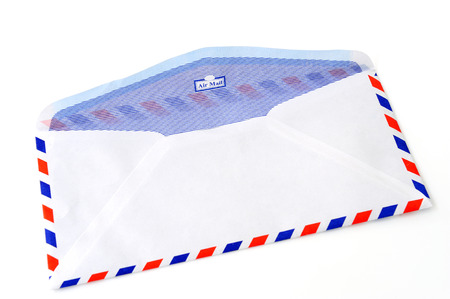 Air mail envelope on white backgroundの写真素材