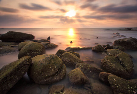 The beautiful sunset at Lanhinkhao, Maeramphueng Beach, Rayong, Thailandの写真素材