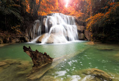 Waterfall in rain forest  (Huay Mae Kamin Waterfall, Kanchanaburi Province, Thailand)