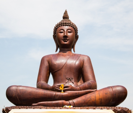 The carved of Buddha made of iron wood, Thailand.の写真素材
