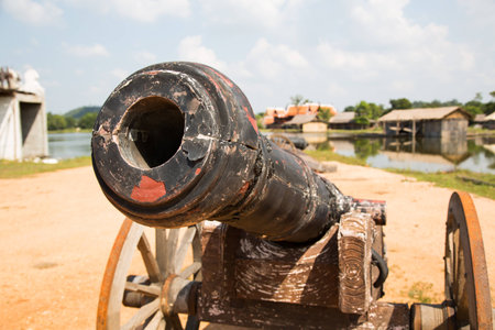 Cannon made of wood. Used for filming movies のeditorial素材