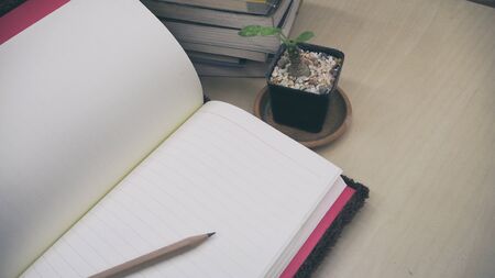 Wooden pencils and blank diary