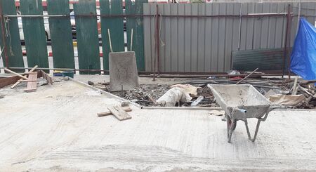 Construction zone and water pipe layingの写真素材