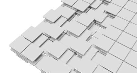 3D illustration with flat squares and curved corners stacked in complex layers on a white background for graphic design. Branding and Publicationの写真素材