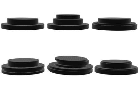 3D illustration, wooden trophy base, round pallet base with different pattern isolated on white background and include cutting path. For websites and advertising publicationsの写真素材