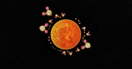 An illustration of Venus isolated on a black background with phosphine The phosphorus was detected in the atmosphere of Venus. And an indicator of possible life.の写真素材