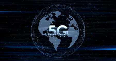 3d illustration Digital 5G network and the internet of things on urban background, double exposure city of cpu 5g, 5G wireless network system, IoT (Internet of Things), communication network concept.の写真素材