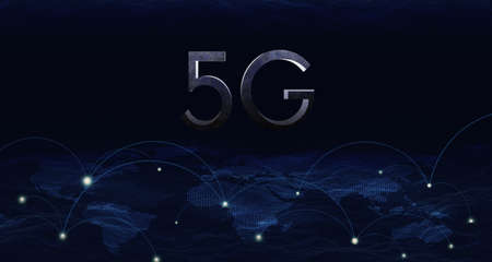 3d illustration Digital 5G network and the internet of things on urban background, double exposure...