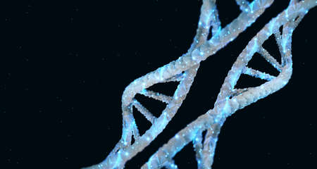 Dna 3d illustration. Abstract 3d polygon wireframe spiral dna molecular helix on blue color Medical...