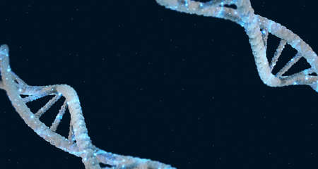 Dna 3d illustration. Abstract 3d polygon wireframe spiral dna molecular helix on blue color Medical...