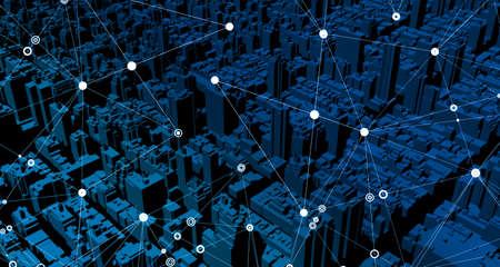 3D illustration GPS.navigator Simulated with a map on the background, pictures of buildings and...