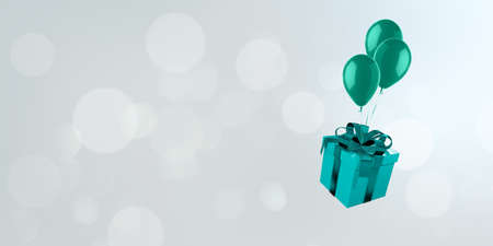 Gift box background image with balloons floating on bokeh background, Christmas, New Year, Day of Love. And a celebration of 3D renderingsの写真素材