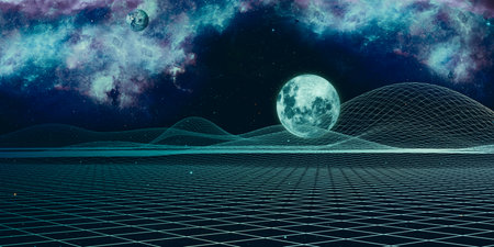 Universe and lines, structure, digital connection, grid of the future Artificial intelligence...