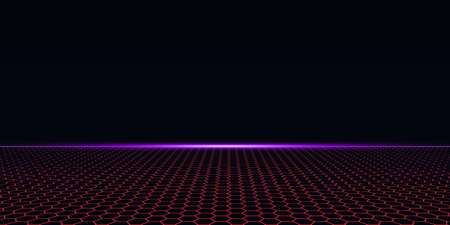 80s steam style neon grid with dark horizon retro electric field 3d illustration