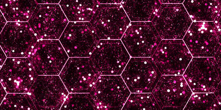 Hexagons and bokeh Honeycomb hexagon glitter bokeh 3d illustration hexagon frame Futuristic abstract...