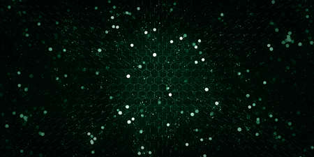 Hexagons and bokeh Honeycomb hexagon glitter bokeh 3d illustration hexagon frame Futuristic abstract backgroundの写真素材