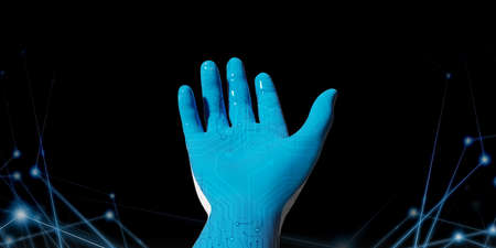 Blue robot hand With the light of technology Presentation concepts in the digital age 3d...
