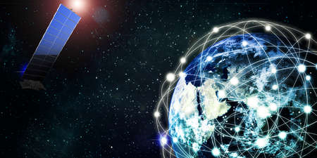 Internet satellites orbit the Earth Satellite technology communication concept 3D illustration
