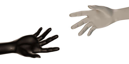 White and black hands White background 3d illustration