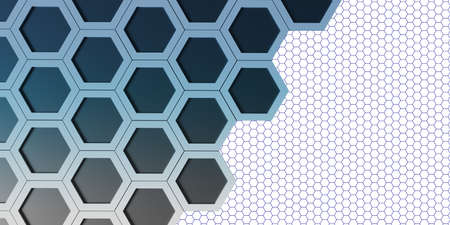 Hexagon nest Hexagonal frame Abstract geometry Hexagonal solid steel material surface Technology frame background 3d illustrationの写真素材