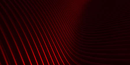Red curve distorted shape Parallel lines Red plastic tube texture Modern abstract 3d illustrationの写真素材
