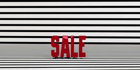 SALE text on background black and white diagonal stripes zebra pattern 3d illustrationの写真素材