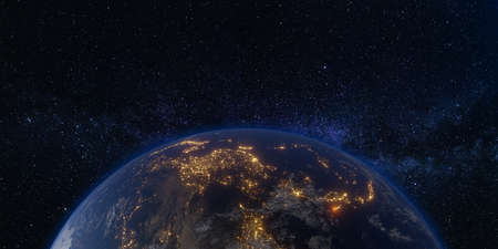 Earth and space galaxy milky way backdrop 3d illustrationの写真素材
