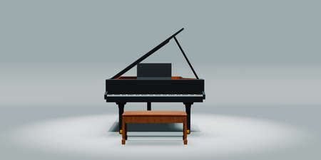 Piano and chair On a white background 3d illustrationの写真素材